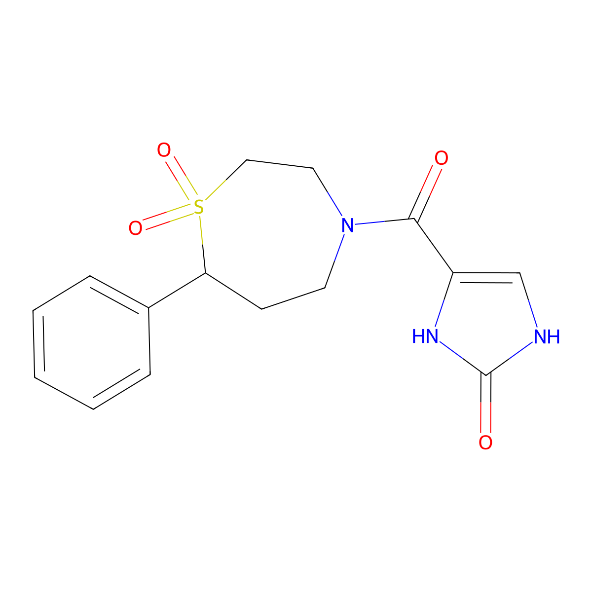 4-(1,1-dioxido-7-phenyl-1,4-thiazepane-4-carbonyl)-1H-imidazol-2(3H)-one molecular structure, CAS 2034515-37-0