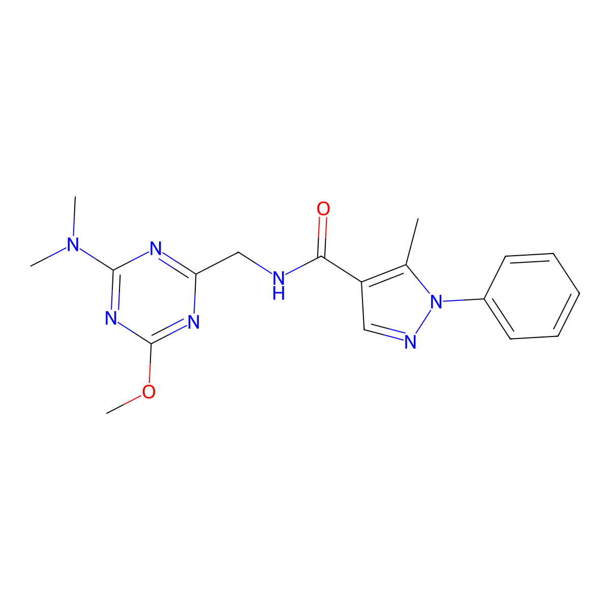 N-{[4-(dimethylamino)-6-methoxy-1,3,5-triazin-2-yl]methyl}-5-methyl-1-phenyl-1H-pyrazole-4-carboxamide molecular structure, CAS 2034515-42-7