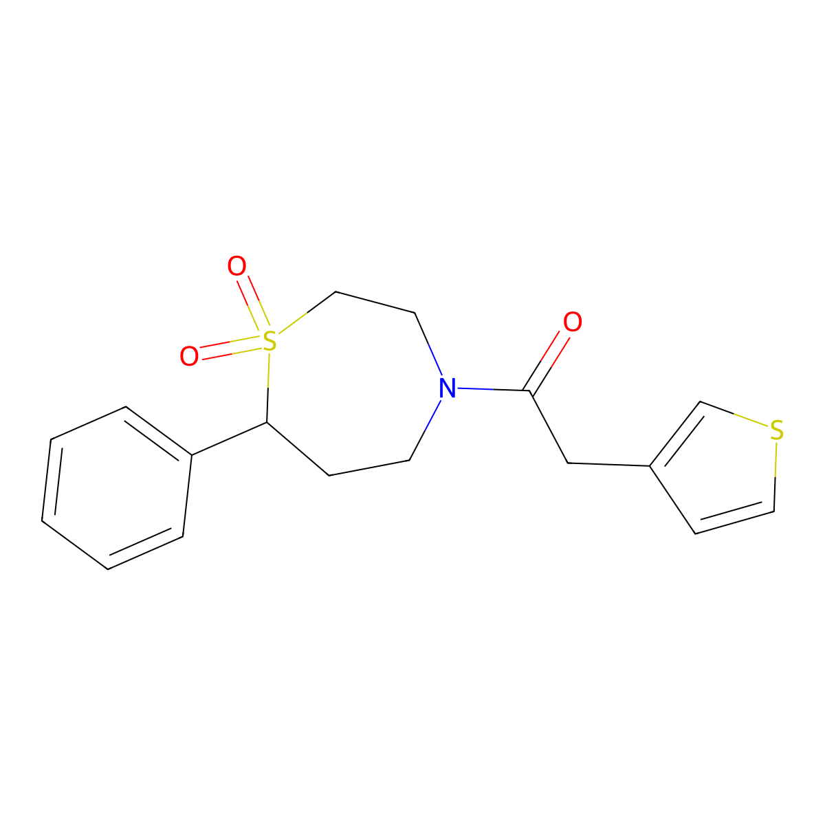 1-(1,1-Dioxido-7-phenyl-1,4-thiazepan-4-yl)-2-(thiophen-3-yl)ethanone molecular structure, CAS 2034515-57-4