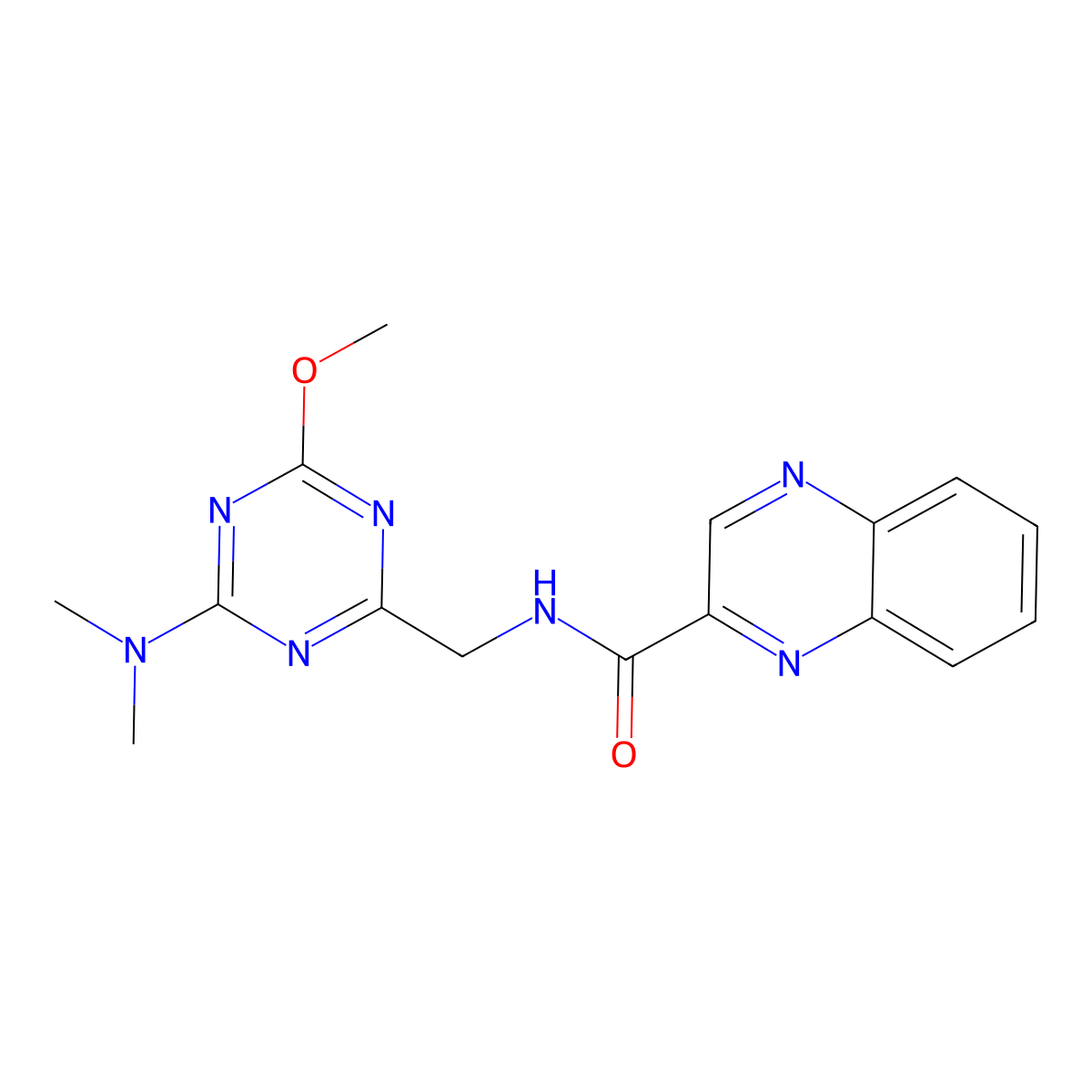 N-((4-(dimethylamino)-6-methoxy-1,3,5-triazin-2-yl)methyl)quinoxaline-2-carboxamide molecular structure, CAS 2034515-65-4