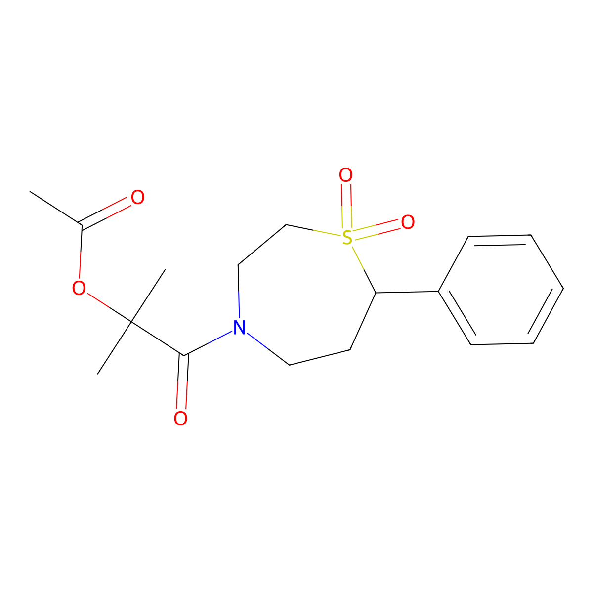 1-(1,1-Dioxido-7-phenyl-1,4-thiazepan-4-yl)-2-methyl-1-oxopropan-2-yl acetate molecular structure, CAS 2034515-66-5