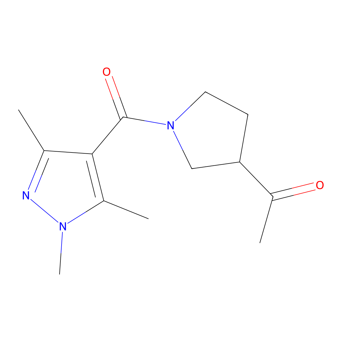1-(1-(1,3,5-trimethyl-1H-pyrazole-4-carbonyl)pyrrolidin-3-yl)ethanone molecular structure, CAS 2034515-67-6