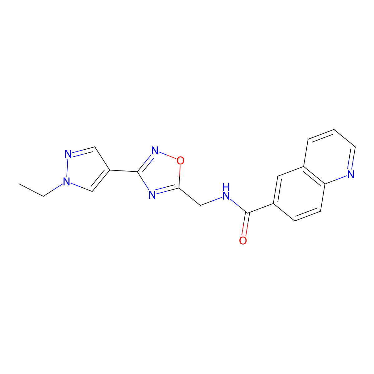 N-{[3-(1-ethyl-1H-pyrazol-4-yl)-1,2,4-oxadiazol-5-yl]methyl}quinoline-6-carboxamide molecular structure, CAS 2034515-69-8