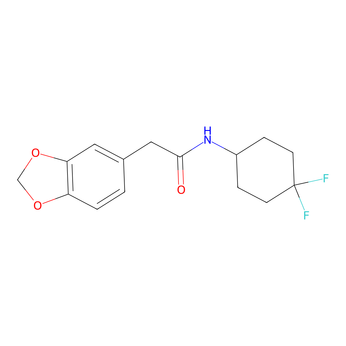 2-(benzo[d][1,3]dioxol-5-yl)-N-(4,4-difluorocyclohexyl)acetamide molecular structure, CAS 2034515-80-3