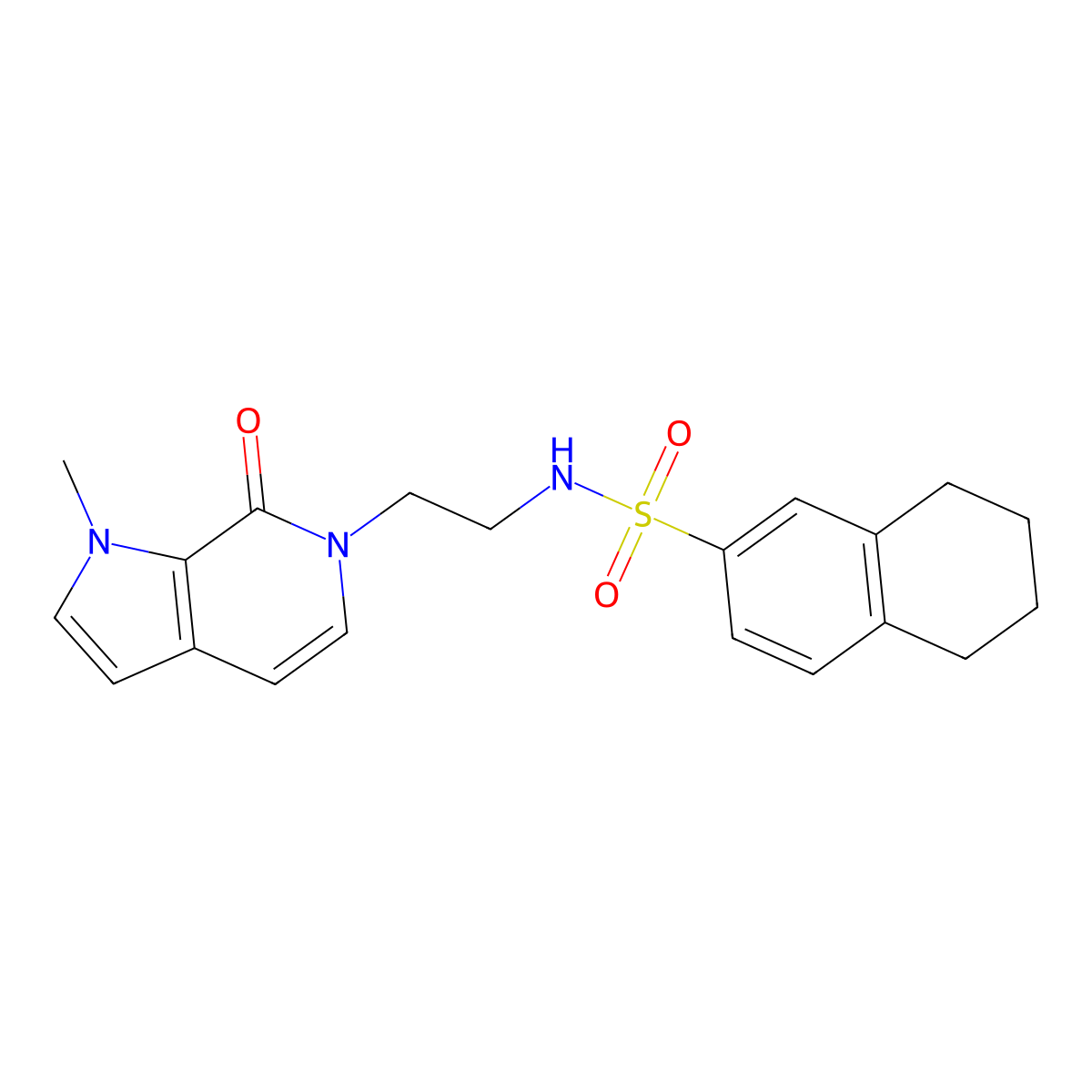 N-(2-(1-methyl-7-oxo-1H-pyrrolo[2,3-c]pyridin-6(7H)-yl)ethyl)-5,6,7,8-tetrahydronaphthalene-2-sulfonamide molecular structure, CAS 2034515-81-4
