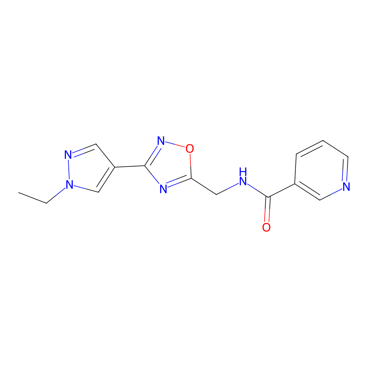 N-((3-(1-ethyl-1H-pyrazol-4-yl)-1,2,4-oxadiazol-5-yl)methyl)nicotinamide molecular structure, CAS 2034515-86-9