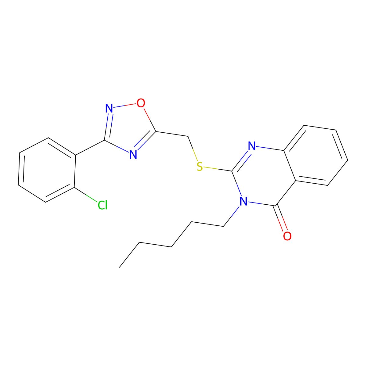 2-(((3-(2-chlorophenyl)-1,2,4-oxadiazol-5-yl)methyl)thio)-3-pentylquinazolin-4(3H)-one molecular structure, CAS 2034515-87-0