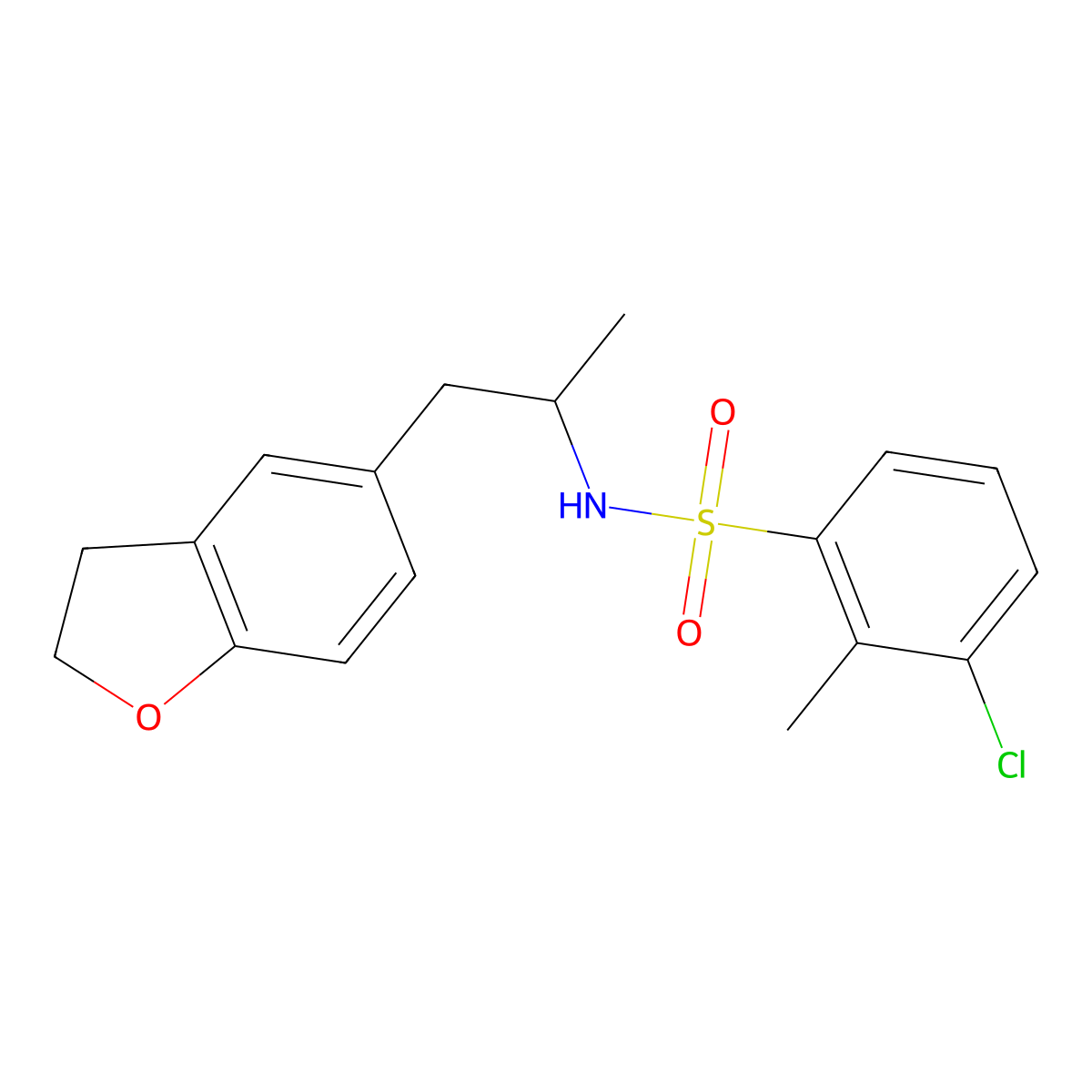 3-chloro-N-(1-(2,3-dihydrobenzofuran-5-yl)propan-2-yl)-2-methylbenzenesulfonamide molecular structure, CAS 2034515-92-7