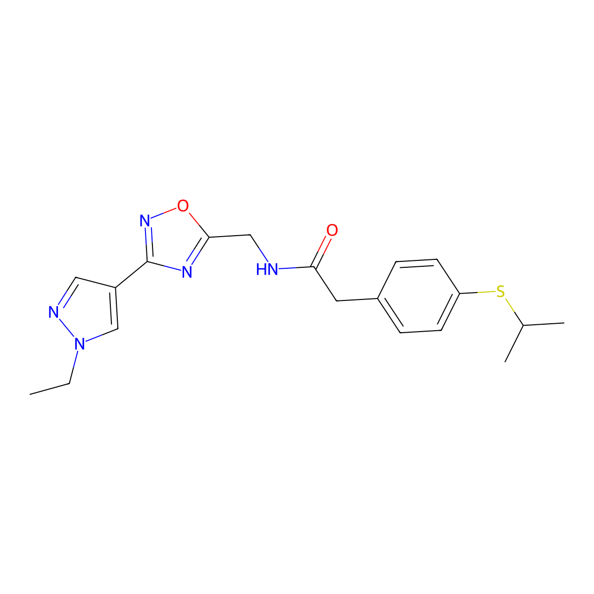 N-((3-(1-ethyl-1H-pyrazol-4-yl)-1,2,4-oxadiazol-5-yl)methyl)-2-(4-(isopropylthio)phenyl)acetamide molecular structure, CAS 2034515-93-8