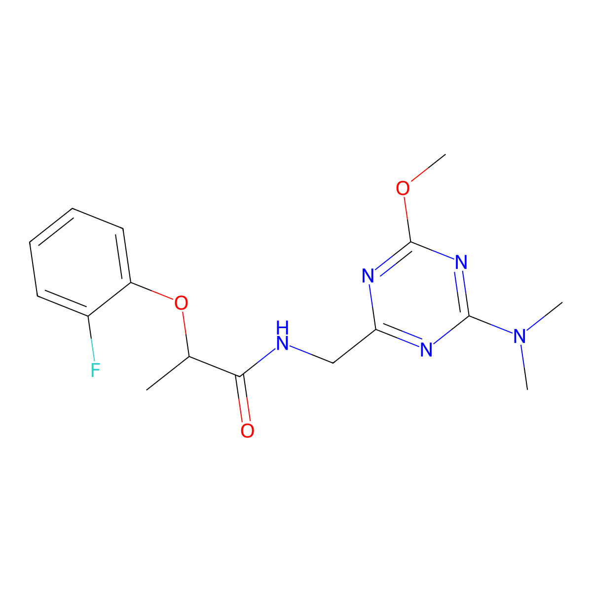 N-{[4-(dimethylamino)-6-methoxy-1,3,5-triazin-2-yl]methyl}-2-(2-fluorophenoxy)propanamide molecular structure, CAS 2034516-01-1