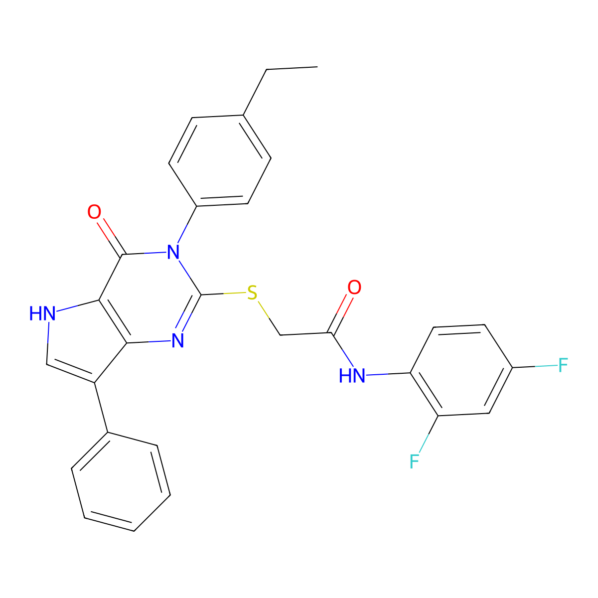 N-(2,4-difluorophenyl)-2-((3-(4-ethylphenyl)-4-oxo-7-phenyl-4,5-dihydro-3H-pyrrolo[3,2-d]pyrimidin-2-yl)thio)acetamide molecular structure, CAS 2034516-05-5