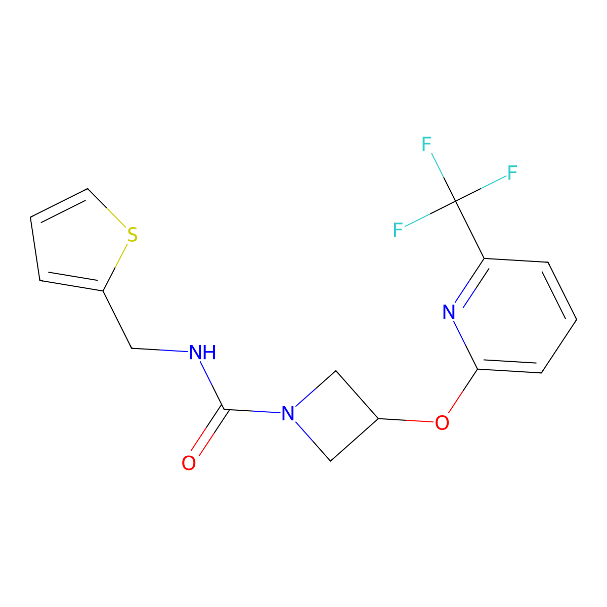 N-(thiophen-2-ylmethyl)-3-((6-(trifluoromethyl)pyridin-2-yl)oxy)azetidine-1-carboxamide molecular structure, CAS 2034516-25-9