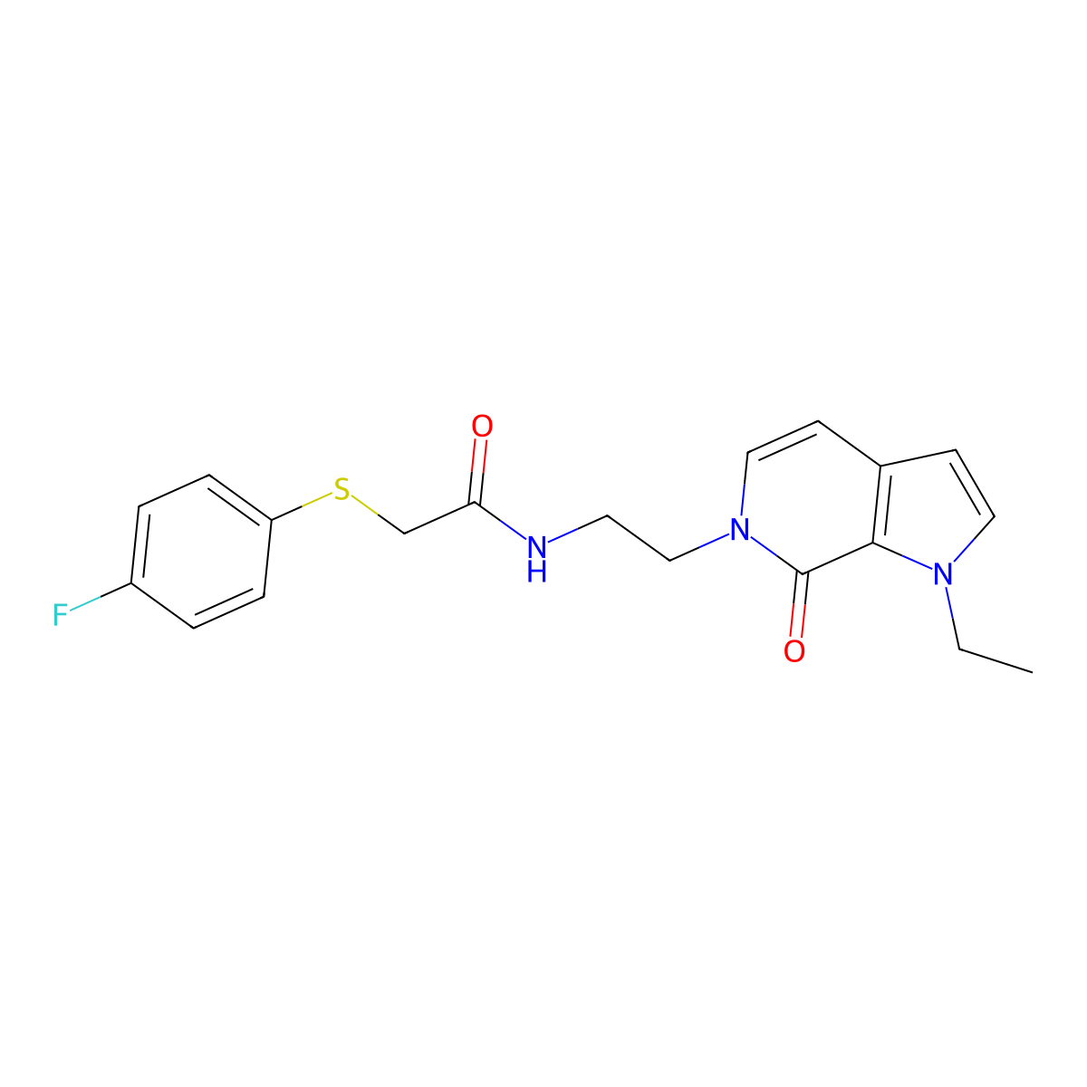 N-(2-{1-ethyl-7-oxo-1H,6H,7H-pyrrolo[2,3-c]pyridin-6-yl}ethyl)-2-[(4-fluorophenyl)sulfanyl]acetamide molecular structure, CAS 2034516-26-0
