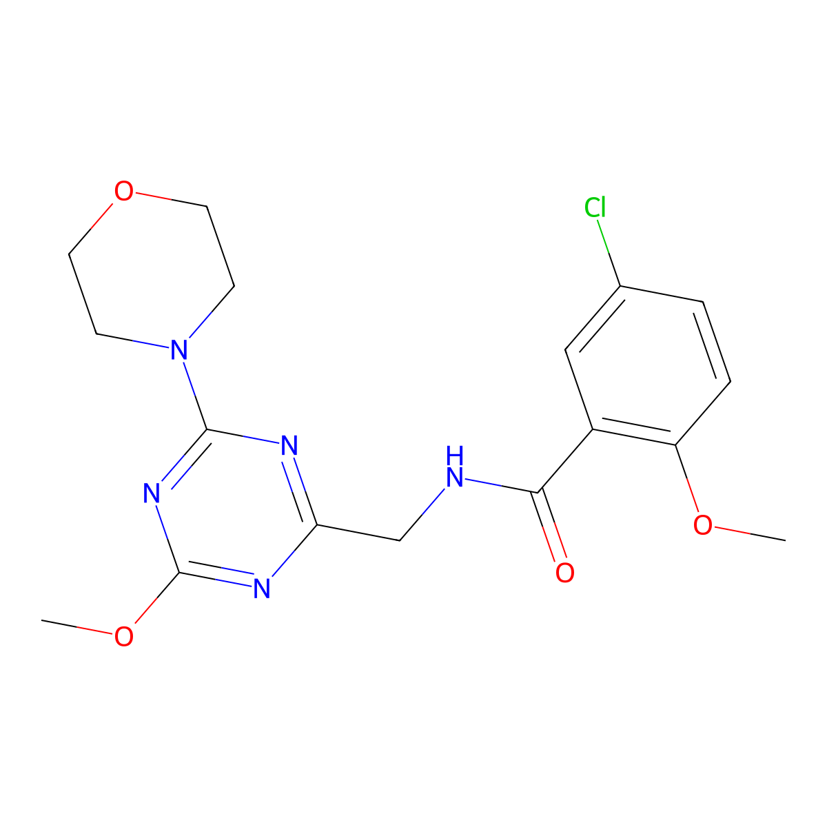 5-chloro-2-methoxy-N-((4-methoxy-6-morpholino-1,3,5-triazin-2-yl)methyl)benzamide molecular structure, CAS 2034516-36-2