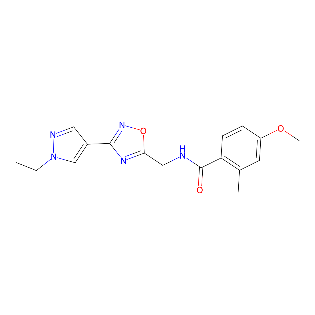 N-{[3-(1-ethyl-1H-pyrazol-4-yl)-1,2,4-oxadiazol-5-yl]methyl}-4-methoxy-2-methylbenzamide molecular structure, CAS 2034516-37-3