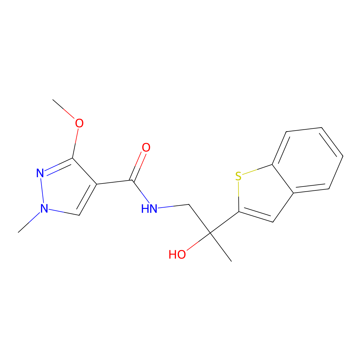 N-(2-(benzo[b]thiophen-2-yl)-2-hydroxypropyl)-3-methoxy-1-methyl-1H-pyrazole-4-carboxamide molecular structure, CAS 2034516-40-8
