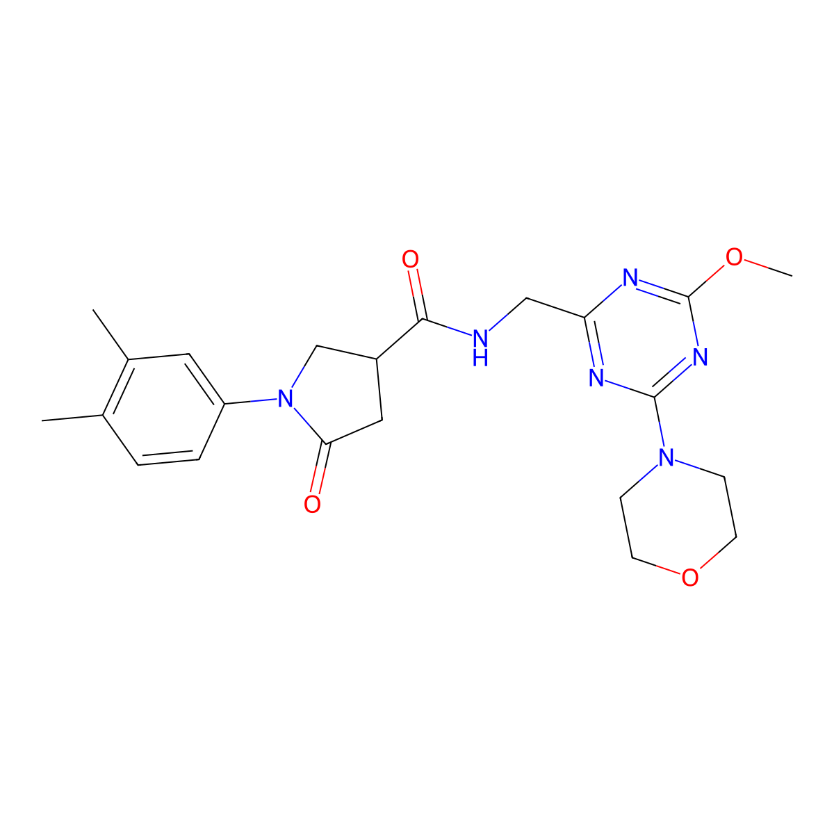 1-(3,4-dimethylphenyl)-N-((4-methoxy-6-morpholino-1,3,5-triazin-2-yl)methyl)-5-oxopyrrolidine-3-carboxamide molecular structure, CAS 2034516-44-2