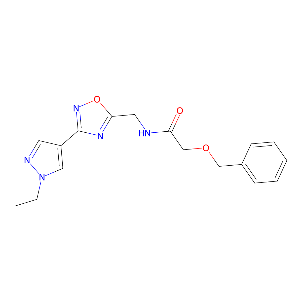 2-(benzyloxy)-N-{[3-(1-ethyl-1H-pyrazol-4-yl)-1,2,4-oxadiazol-5-yl]methyl}acetamide molecular structure, CAS 2034516-47-5