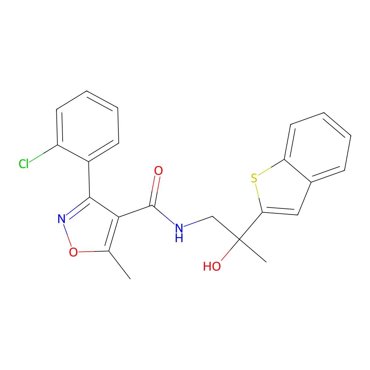 N-(2-(benzo[b]thiophen-2-yl)-2-hydroxypropyl)-3-(2-chlorophenyl)-5-methylisoxazole-4-carboxamide molecular structure, CAS 2034516-56-6