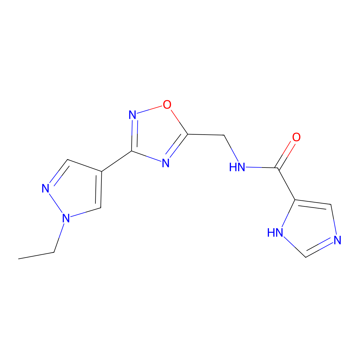 N-{[3-(1-ethyl-1H-pyrazol-4-yl)-1,2,4-oxadiazol-5-yl]methyl}-1H-imidazole-5-carboxamide molecular structure, CAS 2034516-57-7