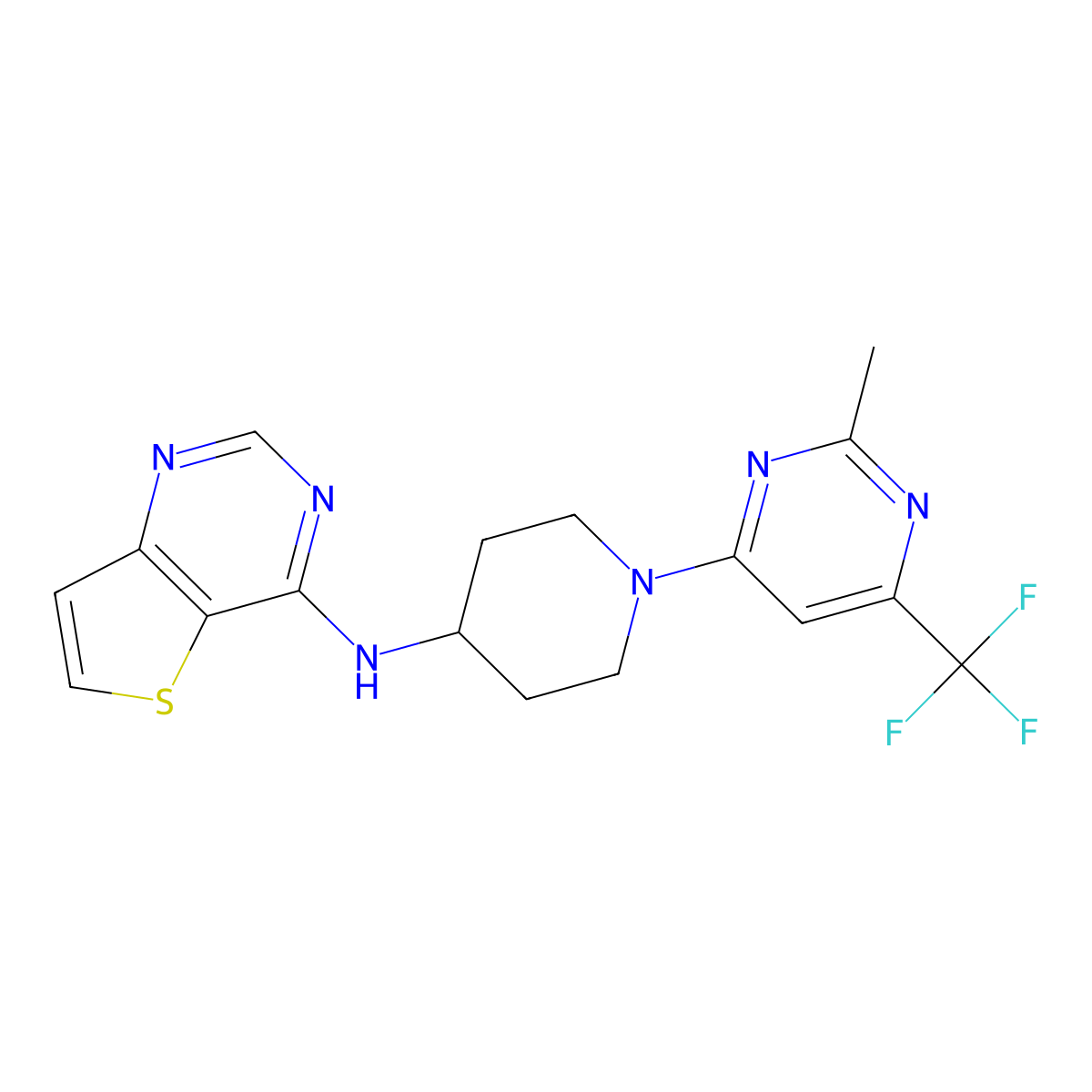 1-[2-methyl-6-(trifluoromethyl)pyrimidin-4-yl]-N-{thieno[3,2-d]pyrimidin-4-yl}piperidin-4-amine molecular structure, CAS 2034516-61-3
