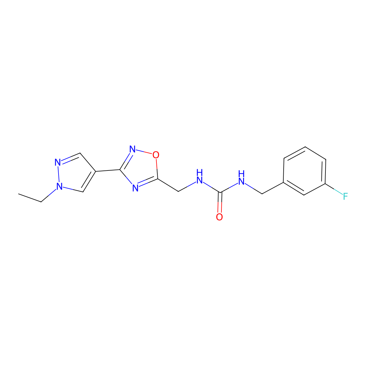 1-((3-(1-ethyl-1H-pyrazol-4-yl)-1,2,4-oxadiazol-5-yl)methyl)-3-(3-fluorobenzyl)urea molecular structure, CAS 2034516-71-5
