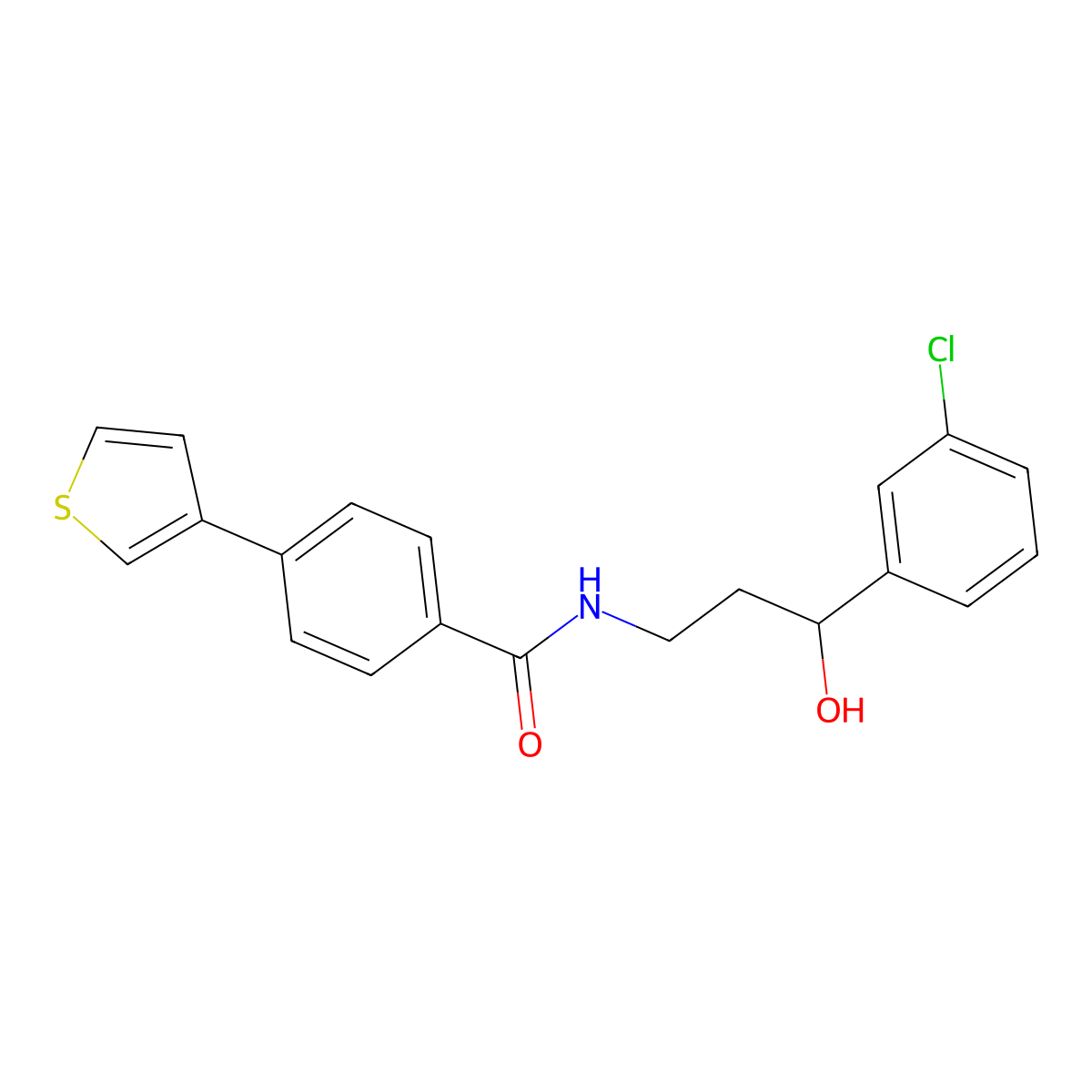 N-[3-(3-chlorophenyl)-3-hydroxypropyl]-4-(thiophen-3-yl)benzamide molecular structure, CAS 2034516-77-1