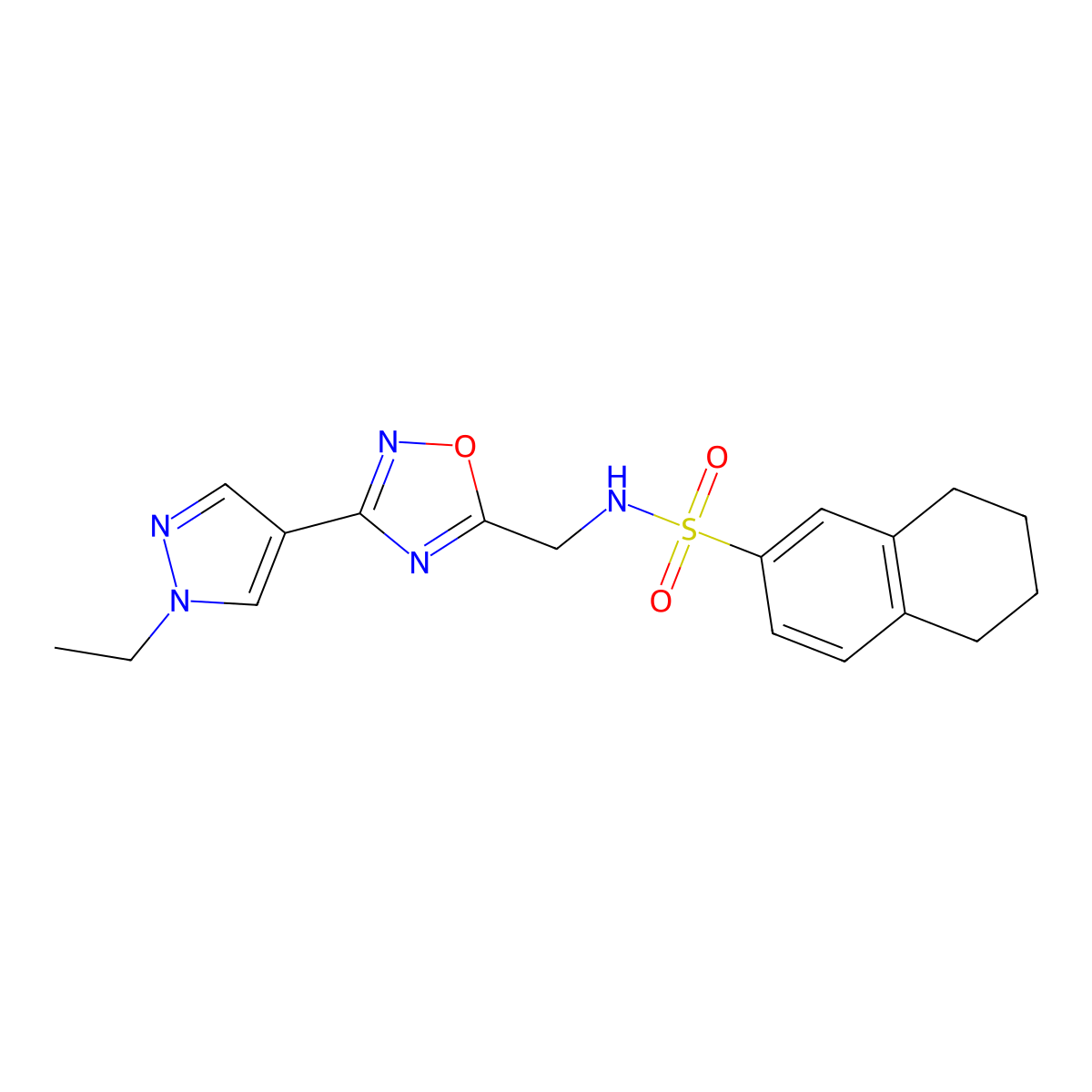 N-{[3-(1-ethyl-1H-pyrazol-4-yl)-1,2,4-oxadiazol-5-yl]methyl}-5,6,7,8-tetrahydronaphthalene-2-sulfonamide molecular structure, CAS 2034516-80-6