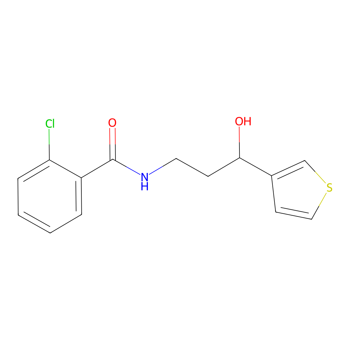 2-chloro-N-(3-hydroxy-3-(thiophen-3-yl)propyl)benzamide molecular structure, CAS 2034516-82-8