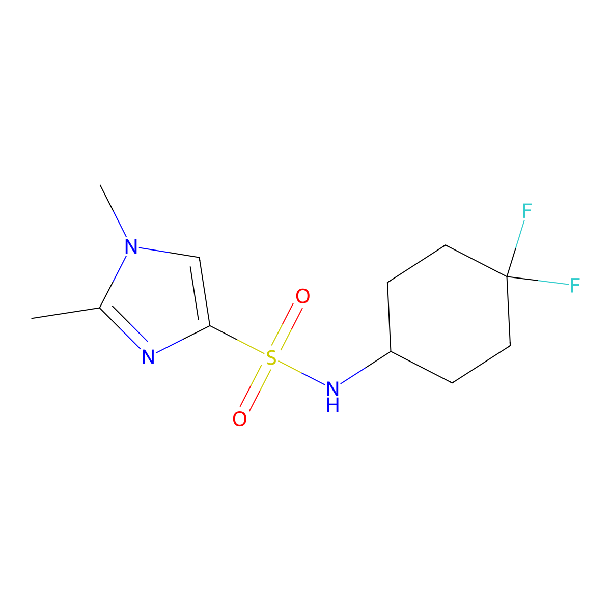 N-(4,4-difluorocyclohexyl)-1,2-dimethyl-1H-imidazole-4-sulfonamide molecular structure, CAS 2034516-90-8