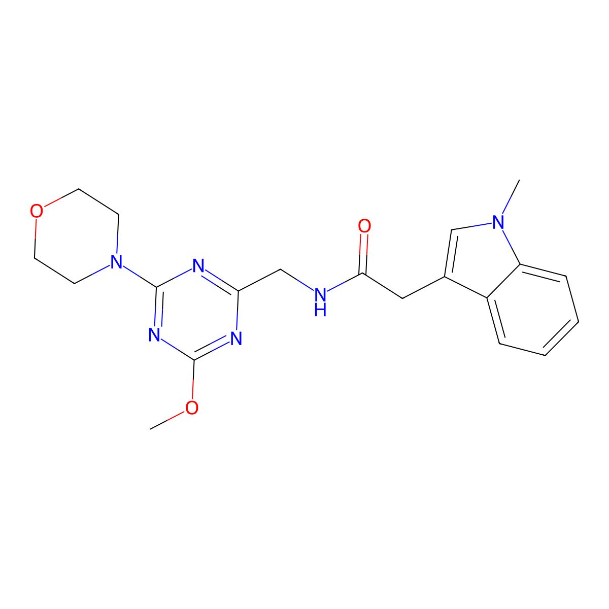 N-((4-methoxy-6-morpholino-1,3,5-triazin-2-yl)methyl)-2-(1-methyl-1H-indol-3-yl)acetamide molecular structure, CAS 2034516-93-1