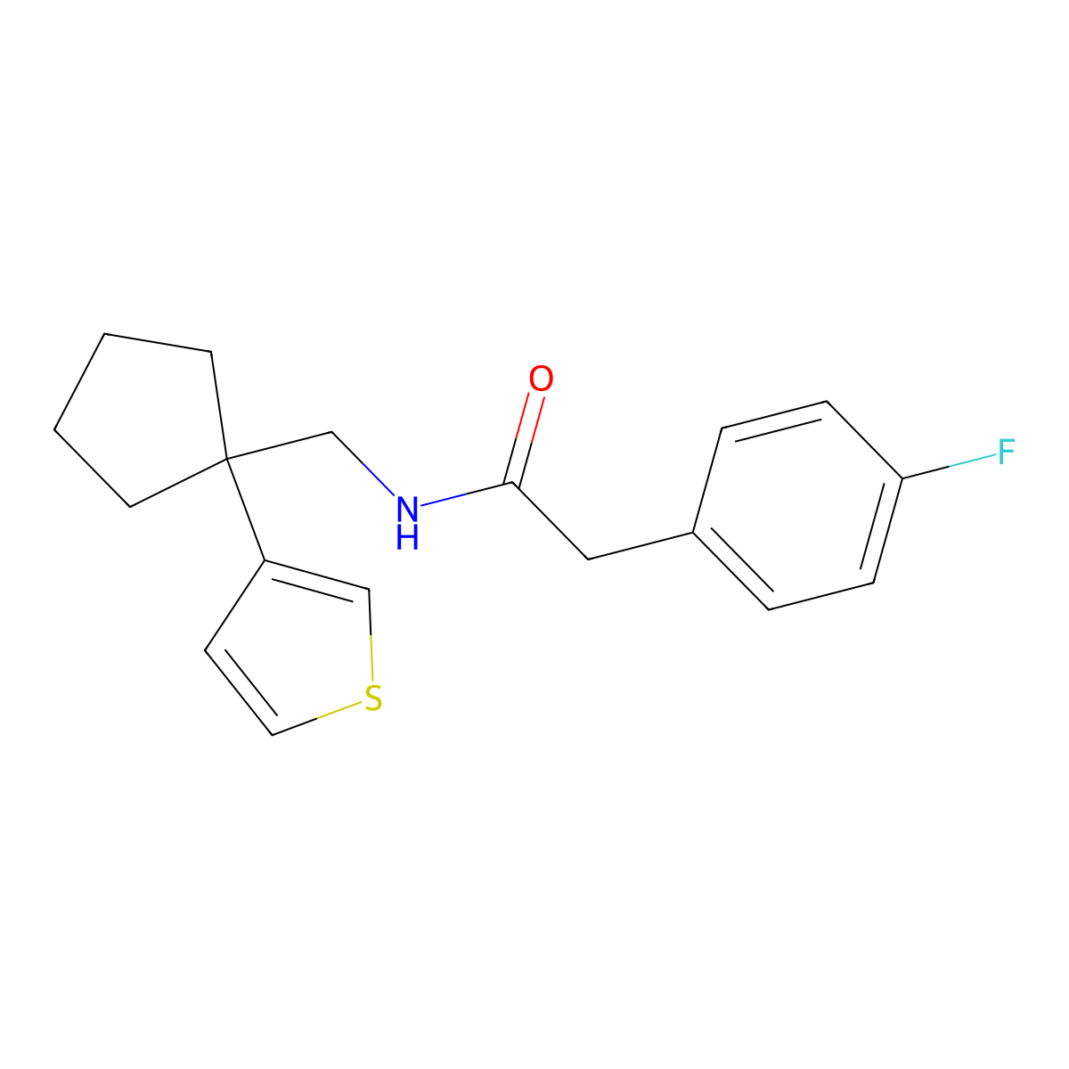 2-(4-fluorophenyl)-N-((1-(thiophen-3-yl)cyclopentyl)methyl)acetamide molecular structure, CAS 2034516-95-3
