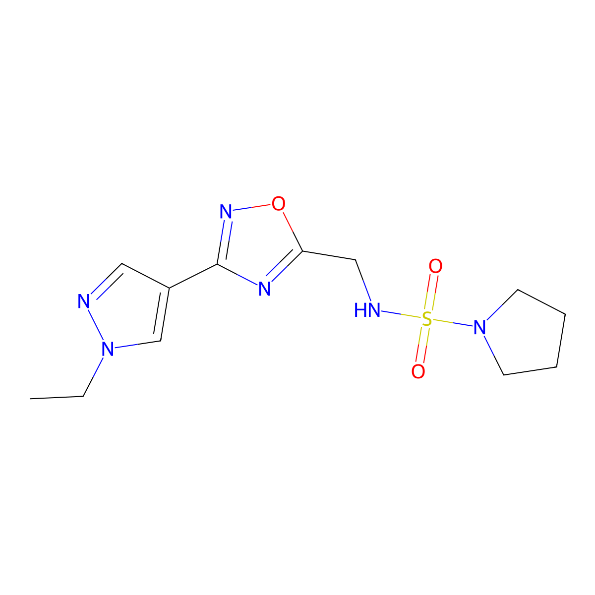 N-{[3-(1-ethyl-1H-pyrazol-4-yl)-1,2,4-oxadiazol-5-yl]methyl}pyrrolidine-1-sulfonamide molecular structure, CAS 2034516-97-5