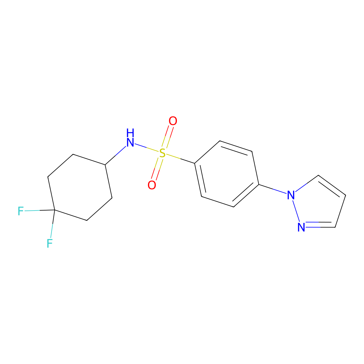 N-(4,4-difluorocyclohexyl)-4-(1H-pyrazol-1-yl)benzenesulfonamide molecular structure, CAS 2034517-00-3