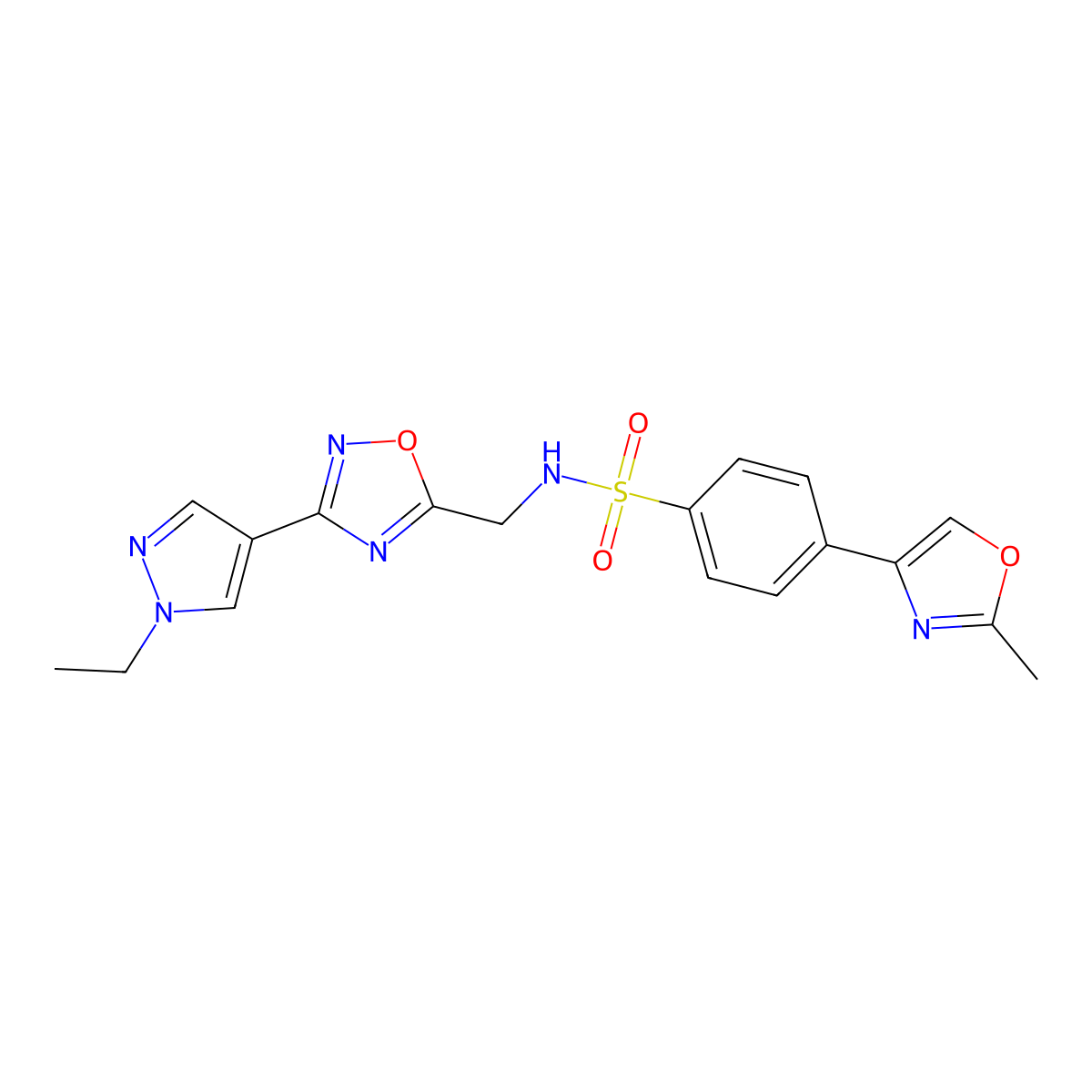 N-((3-(1-ethyl-1H-pyrazol-4-yl)-1,2,4-oxadiazol-5-yl)methyl)-4-(2-methyloxazol-4-yl)benzenesulfonamide molecular structure, CAS 2034517-05-8