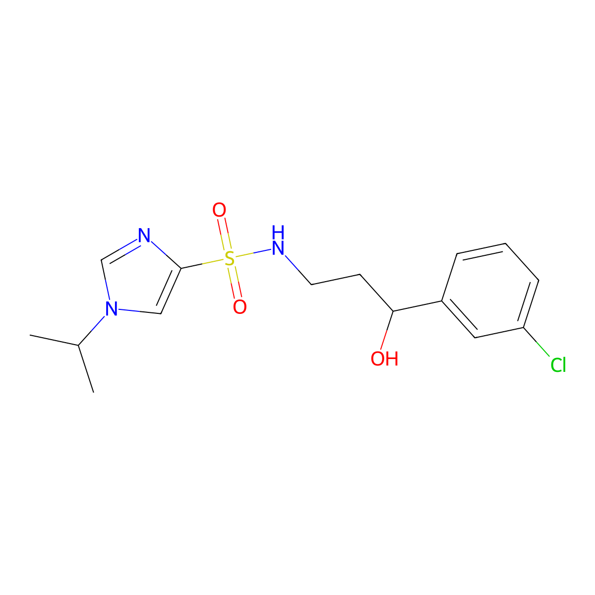 N-(3-(3-chlorophenyl)-3-hydroxypropyl)-1-isopropyl-1H-imidazole-4-sulfonamide molecular structure, CAS 2034517-07-0