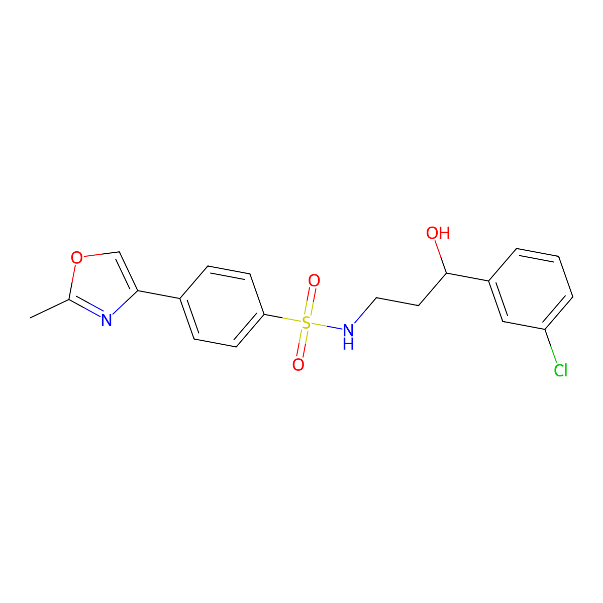 N-(3-(3-chlorophenyl)-3-hydroxypropyl)-4-(2-methyloxazol-4-yl)benzenesulfonamide molecular structure, CAS 2034517-12-7