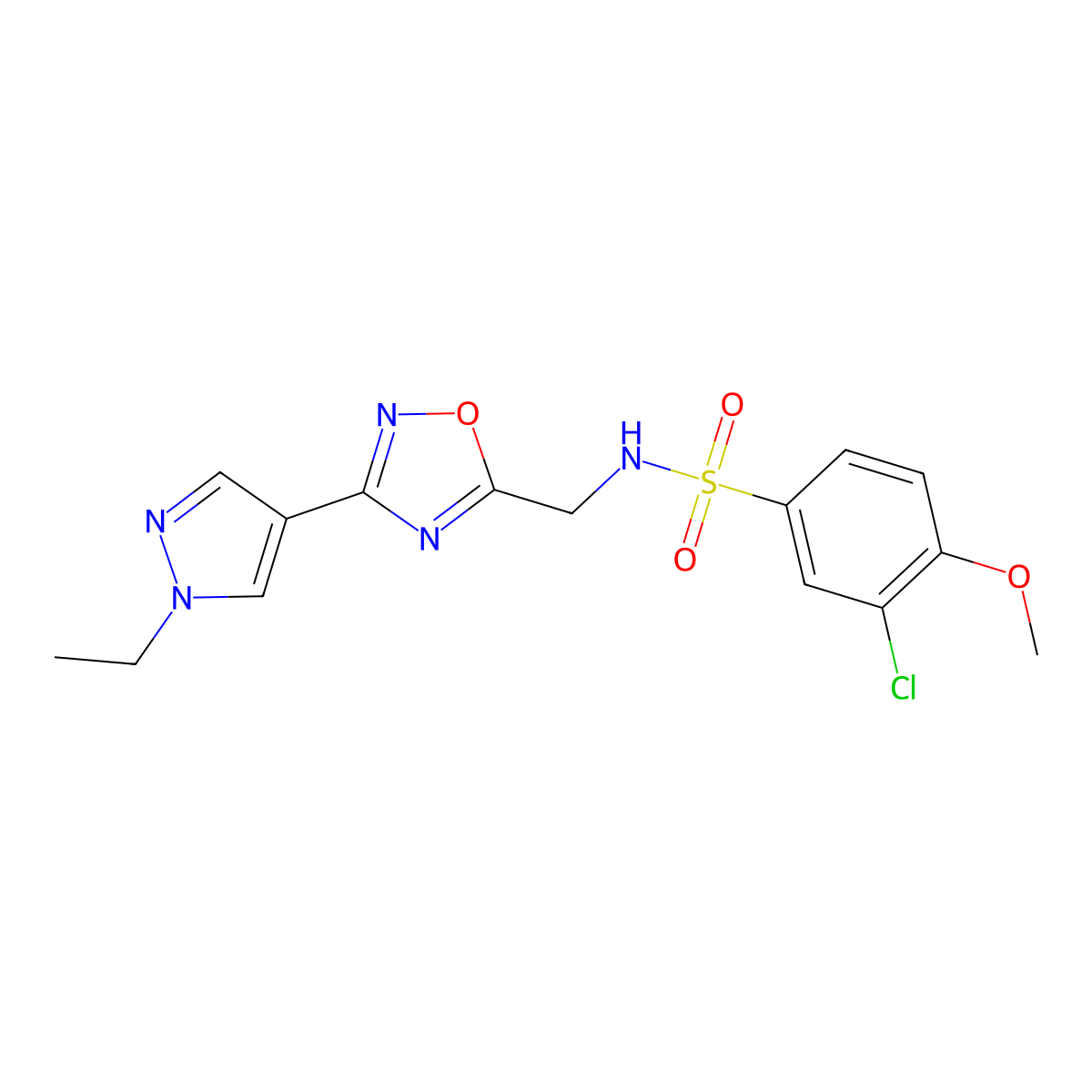 3-chloro-N-((3-(1-ethyl-1H-pyrazol-4-yl)-1,2,4-oxadiazol-5-yl)methyl)-4-methoxybenzenesulfonamide molecular structure, CAS 2034517-15-0