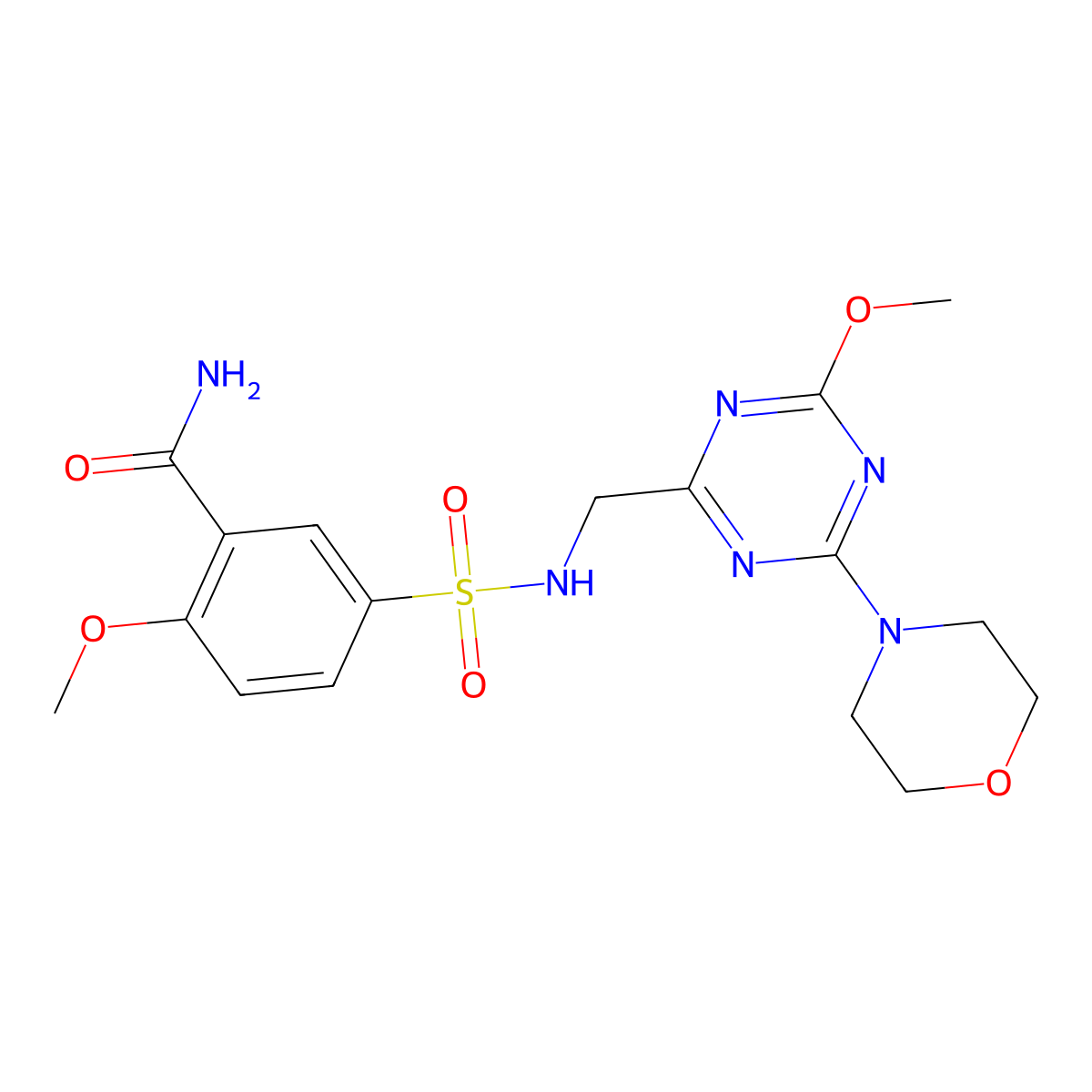 2-methoxy-5-(N-((4-methoxy-6-morpholino-1,3,5-triazin-2-yl)methyl)sulfamoyl)benzamide molecular structure, CAS 2034517-23-0