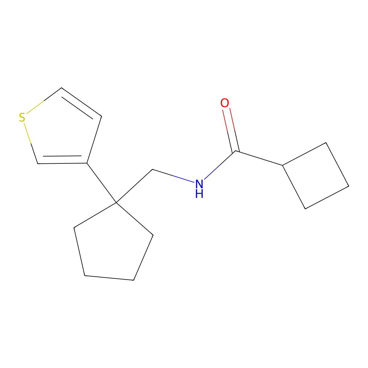 N-((1-(thiophen-3-yl)cyclopentyl)methyl)cyclobutanecarboxamide molecular structure, CAS 2034517-24-1
