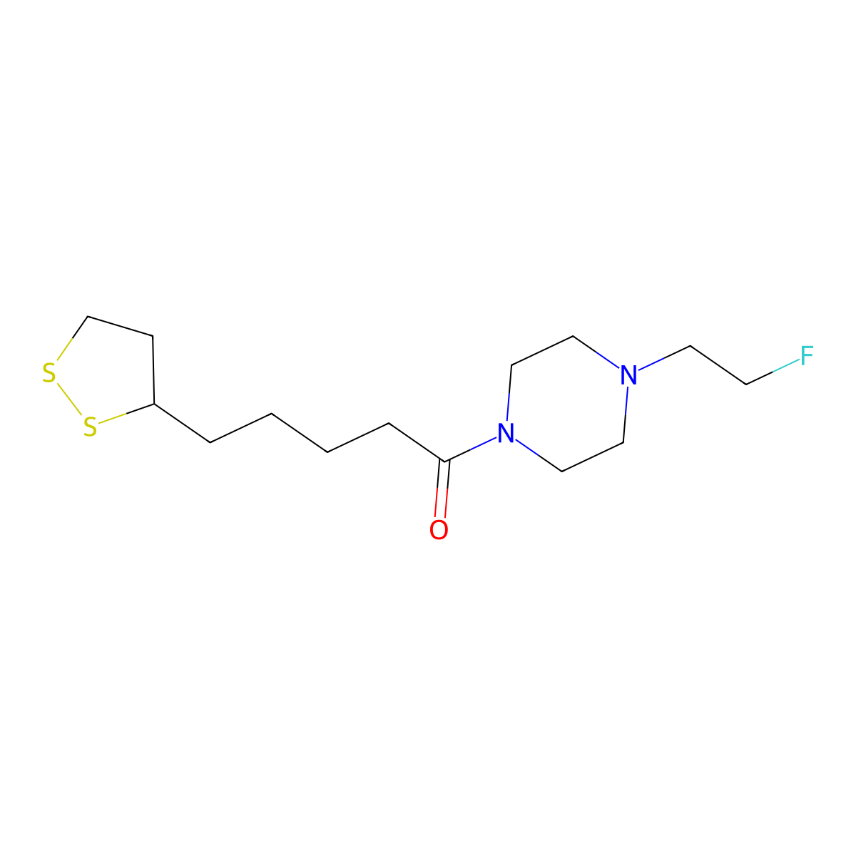 5-(1,2-Dithiolan-3-yl)-1-(4-(2-fluoroethyl)piperazin-1-yl)pentan-1-one molecular structure, CAS 2034517-29-6