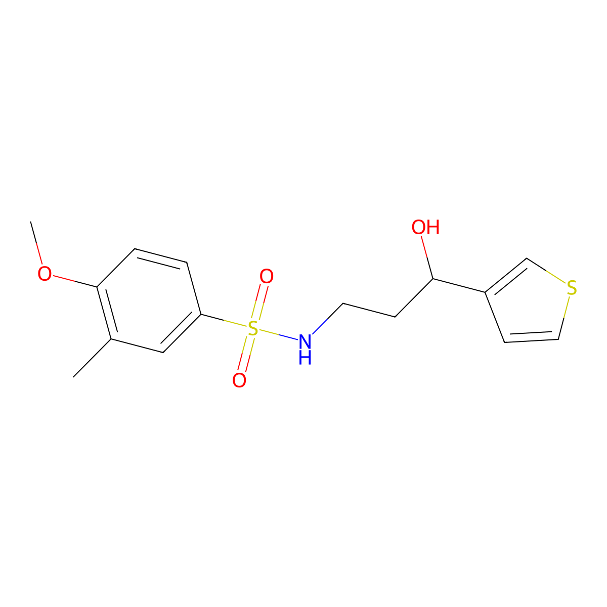 N-(3-hydroxy-3-(thiophen-3-yl)propyl)-4-methoxy-3-methylbenzenesulfonamide molecular structure, CAS 2034517-31-0