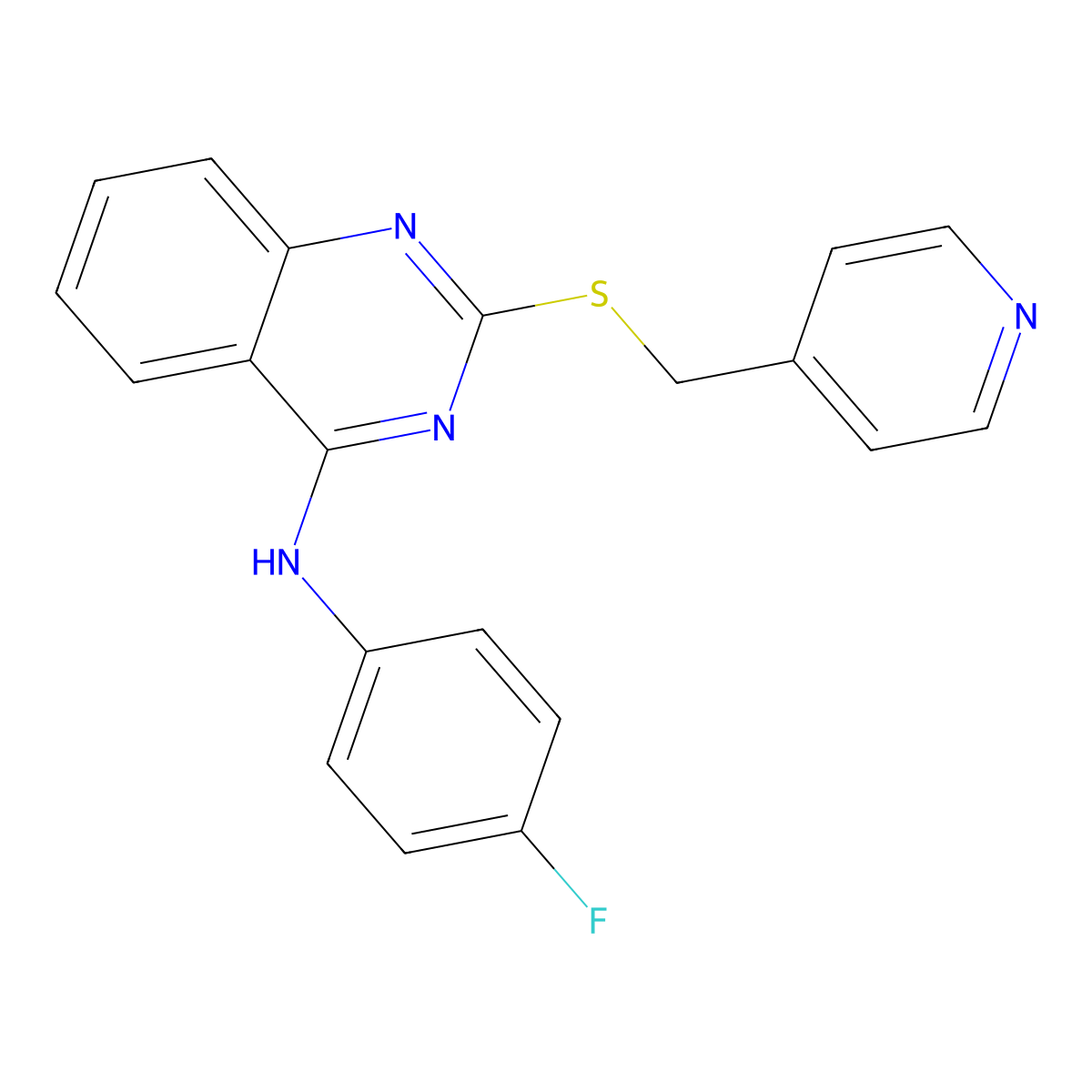 N-(4-fluorophenyl)-2-((pyridin-4-ylmethyl)thio)quinazolin-4-amine molecular structure, CAS 2034517-33-2