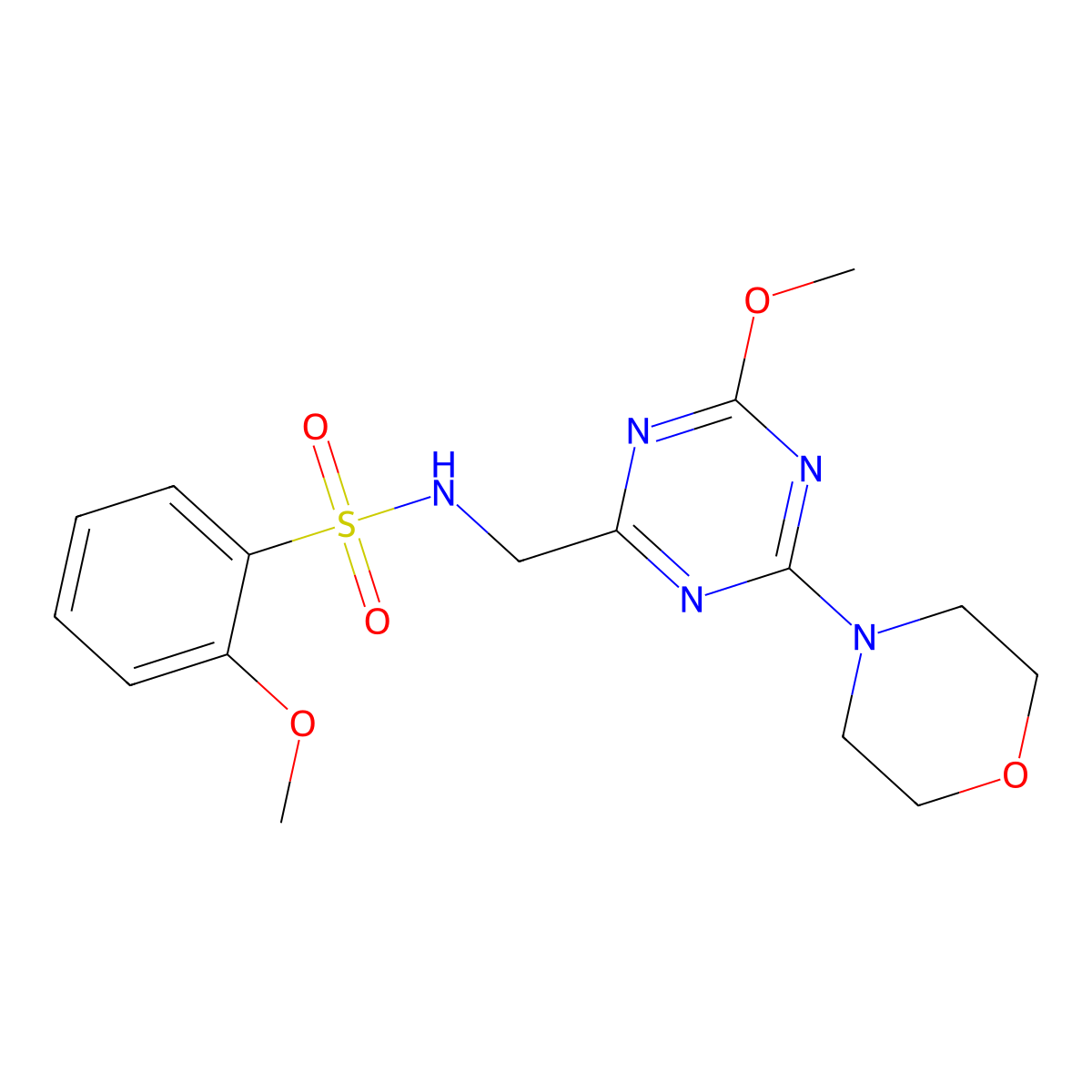2-methoxy-N-((4-methoxy-6-morpholino-1,3,5-triazin-2-yl)methyl)benzenesulfonamide molecular structure, CAS 2034517-34-3
