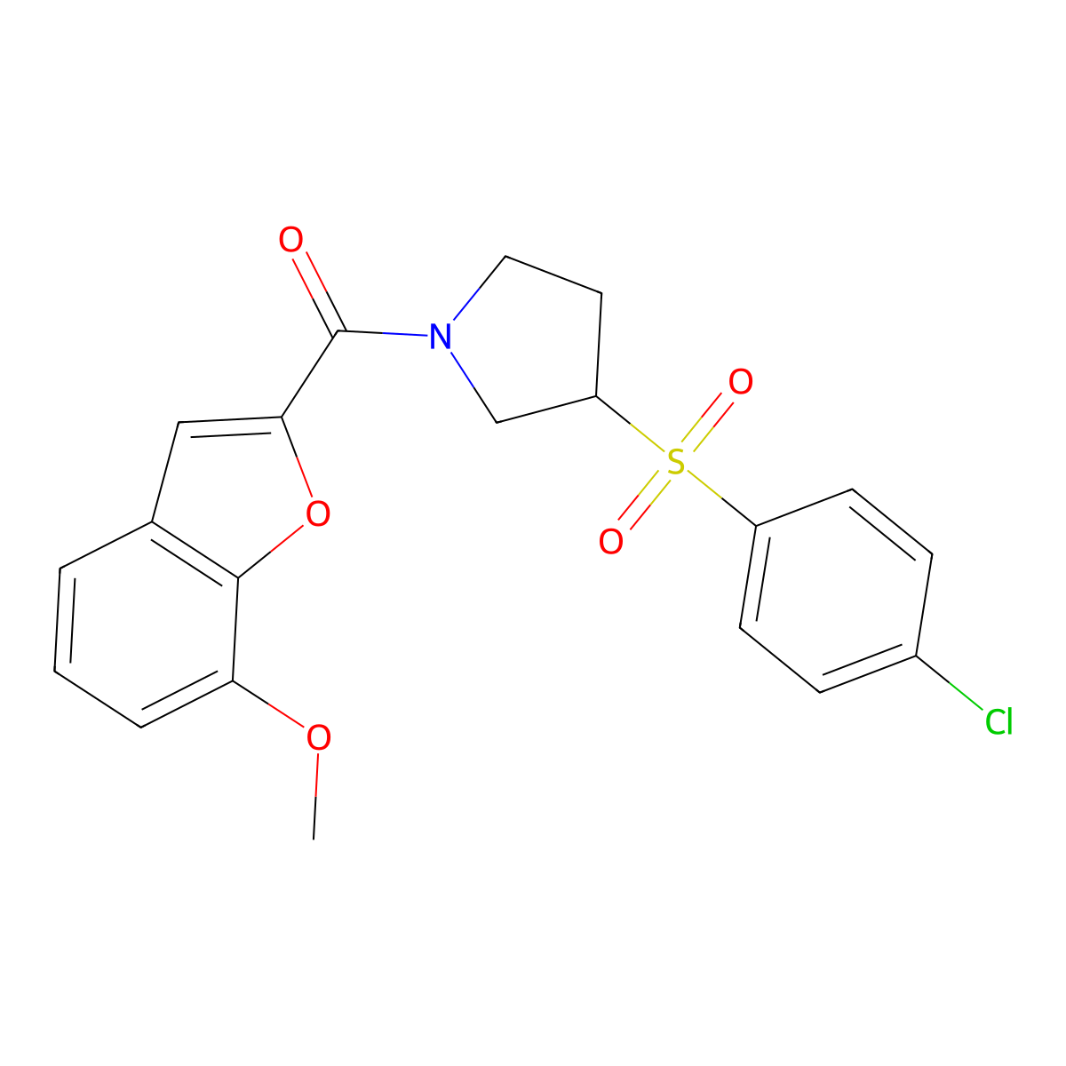 (3-((4-Chlorophenyl)sulfonyl)pyrrolidin-1-yl)(7-methoxybenzofuran-2-yl)methanone molecular structure, CAS 2034517-40-1