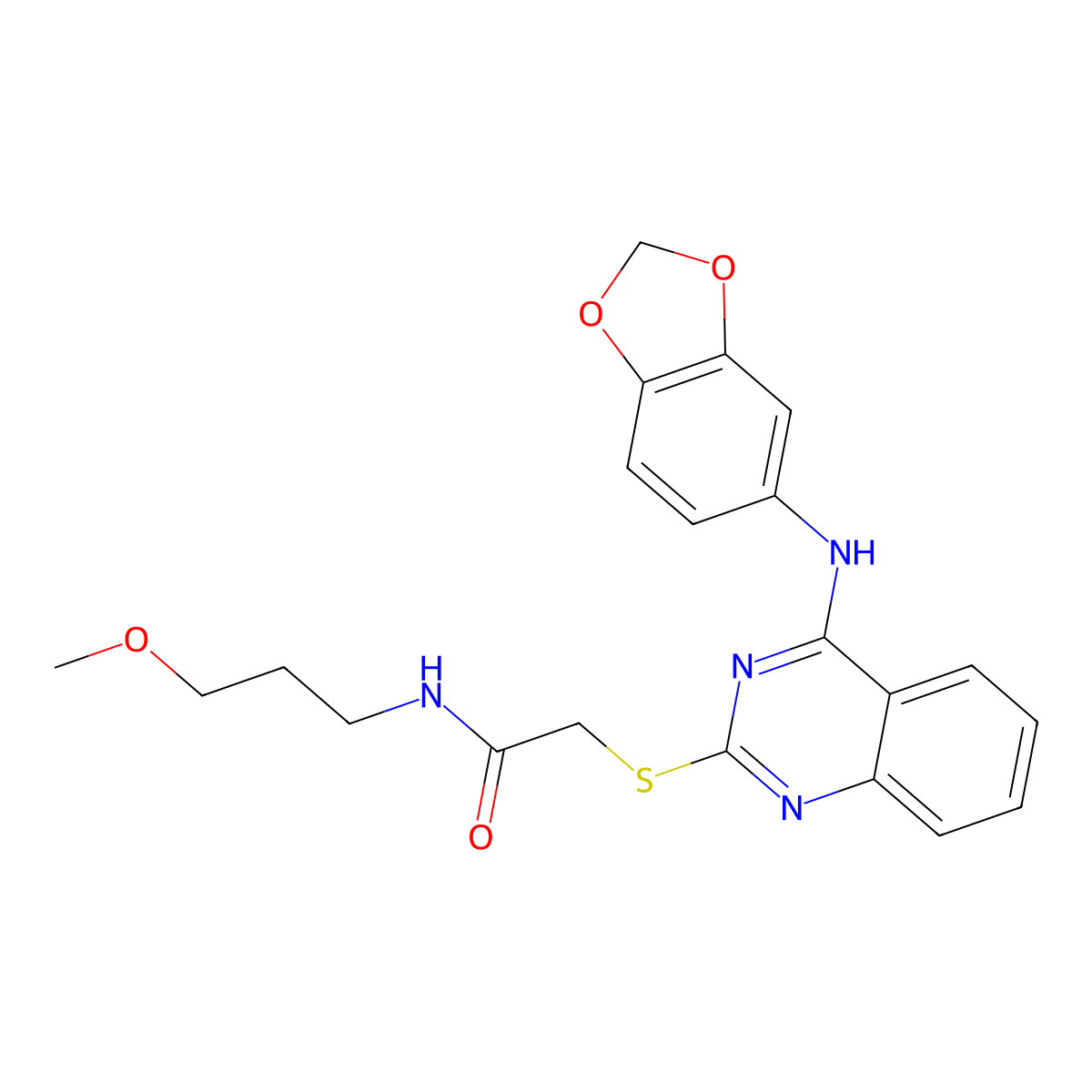 2-((4-(benzo[d][1,3]dioxol-5-ylamino)quinazolin-2-yl)thio)-N-(3-methoxypropyl)acetamide molecular structure, CAS 2034517-42-3