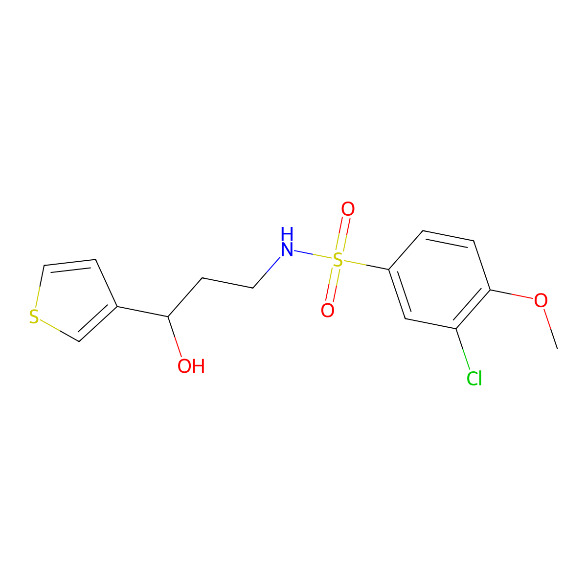 3-chloro-N-(3-hydroxy-3-(thiophen-3-yl)propyl)-4-methoxybenzenesulfonamide molecular structure, CAS 2034517-44-5