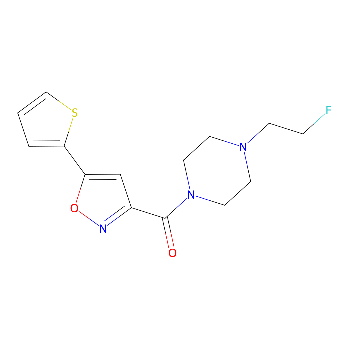 (4-(2-Fluoroethyl)piperazin-1-yl)(5-(thiophen-2-yl)isoxazol-3-yl)methanone molecular structure, CAS 2034517-47-8
