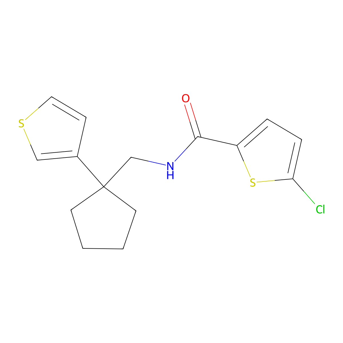 5-chloro-N-((1-(thiophen-3-yl)cyclopentyl)methyl)thiophene-2-carboxamide molecular structure, CAS 2034517-53-6