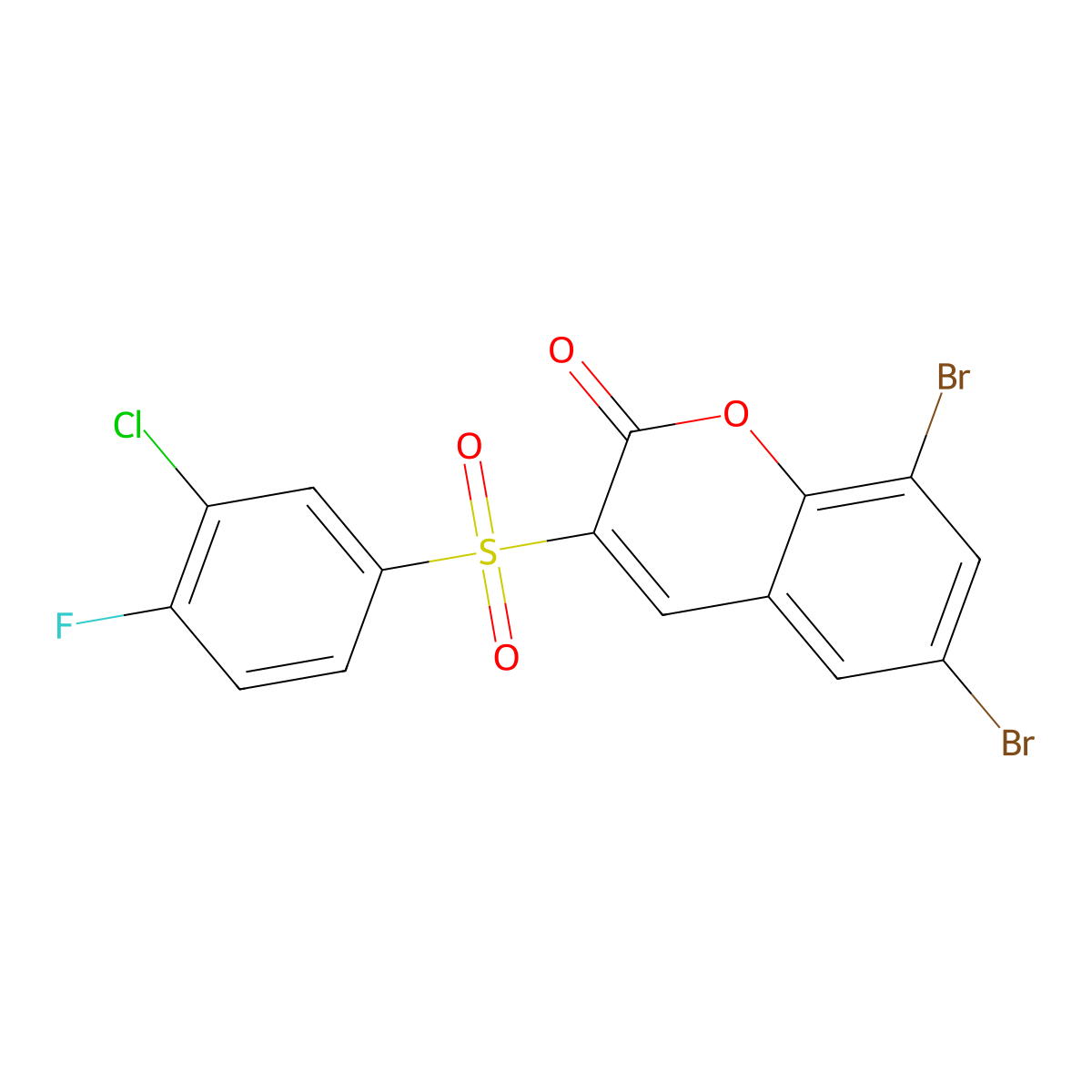 6,8-dibromo-3-((3-chloro-4-fluorophenyl)sulfonyl)-2H-chromen-2-one molecular structure, CAS 2034517-56-9